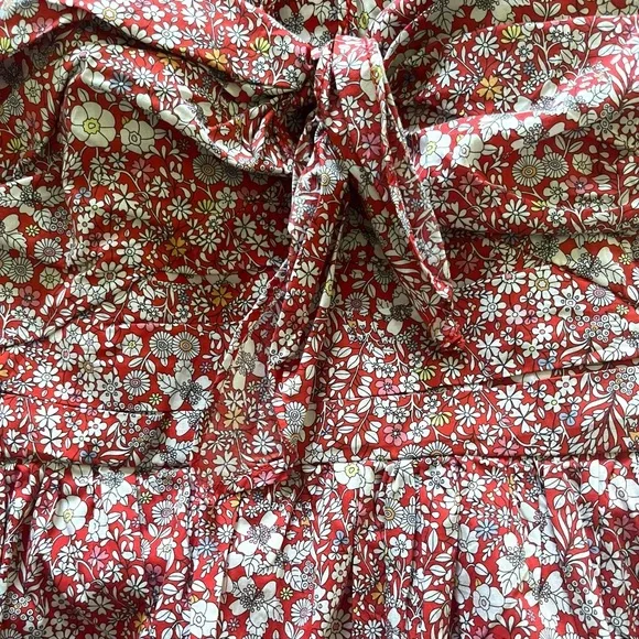 J.CREW•Liberty red floral cherry garbo tie front strapless cotton dress 8 EUC - Picture 7 of 8